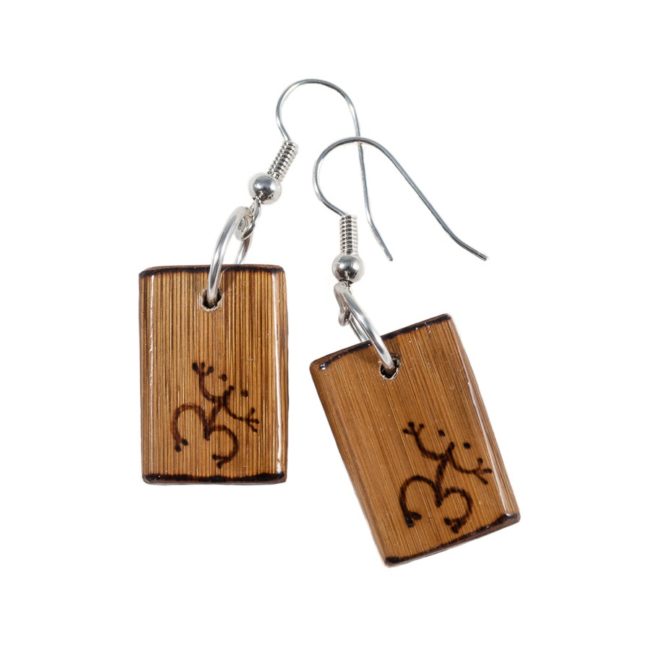 Artisan wooden earrings with frog print