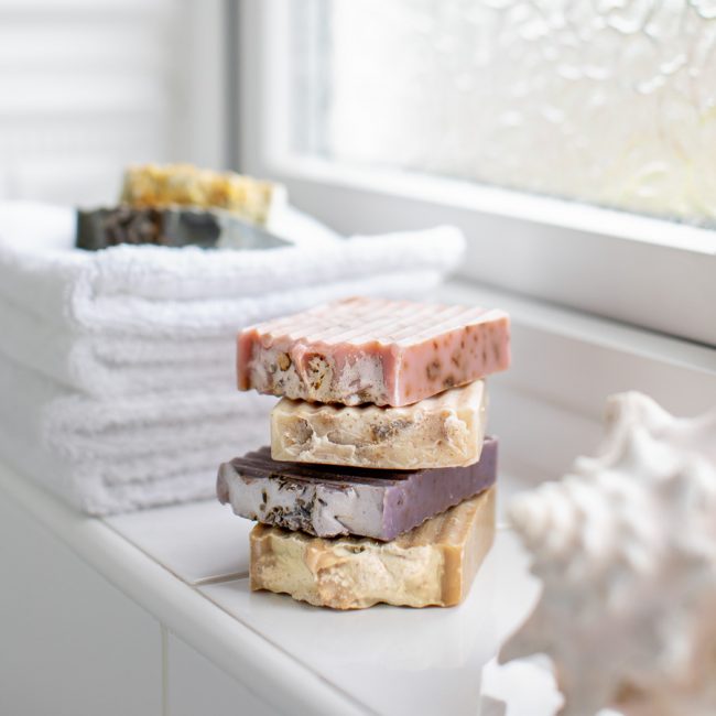 Natural soaps in bathroom