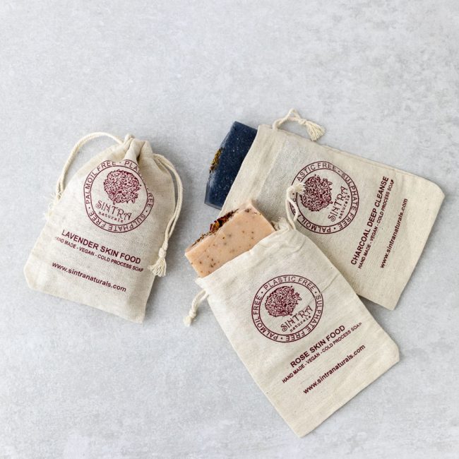 Natural soaps in fabric gift bags