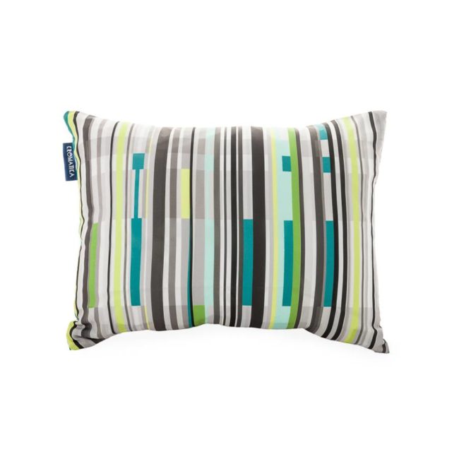 Cushion with green and grey striped print