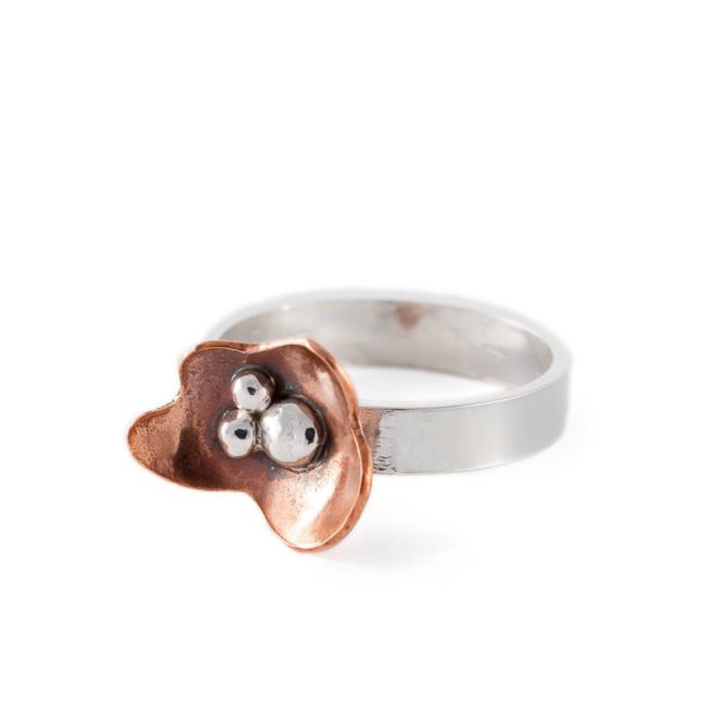 Handmade silver ring with copper flower